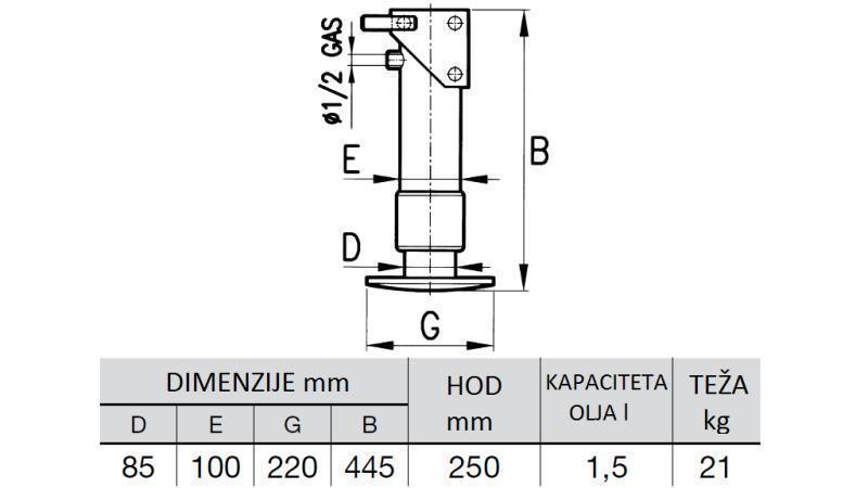 HYDRAULICKÁ NOHA JEDNOSMĚRNÁ 6 TUN 250mm
