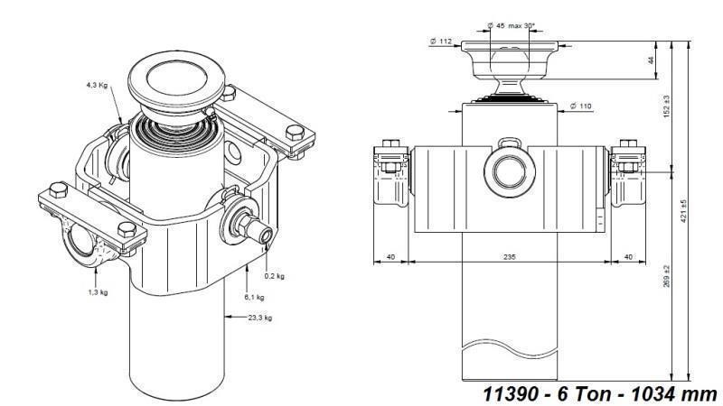 TELESCOPICKÝ CYLINDR KOMPAKT 4 STUPNĚ 1034mm x110 -KULOVÝ