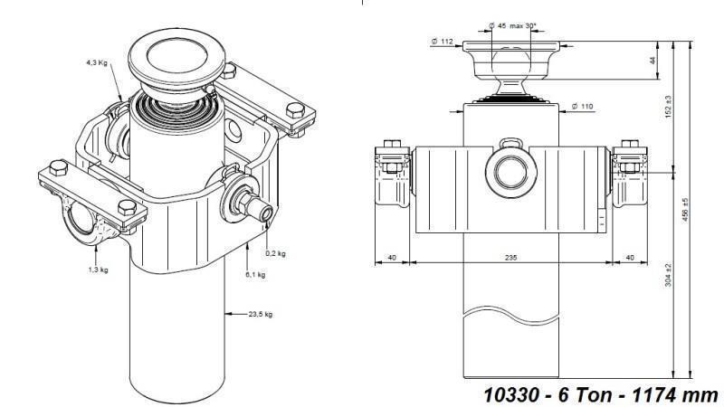 TELESCOPICKÝ CYLINDR KOMPAKT 4 STUPNĚ 1174mm x110 -KULOVÝ