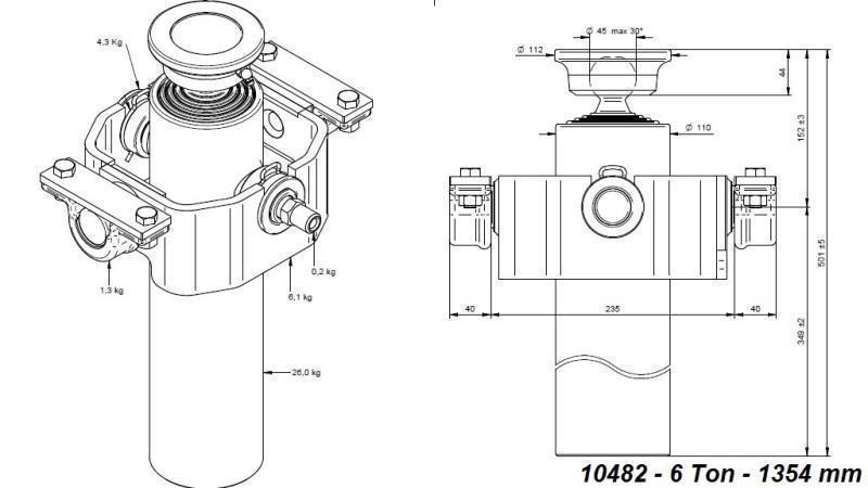 TELESCOPICKÝ CYLINDR KOMPAKT 4 STUPNĚ 1354mm x110 -KULOVÝ