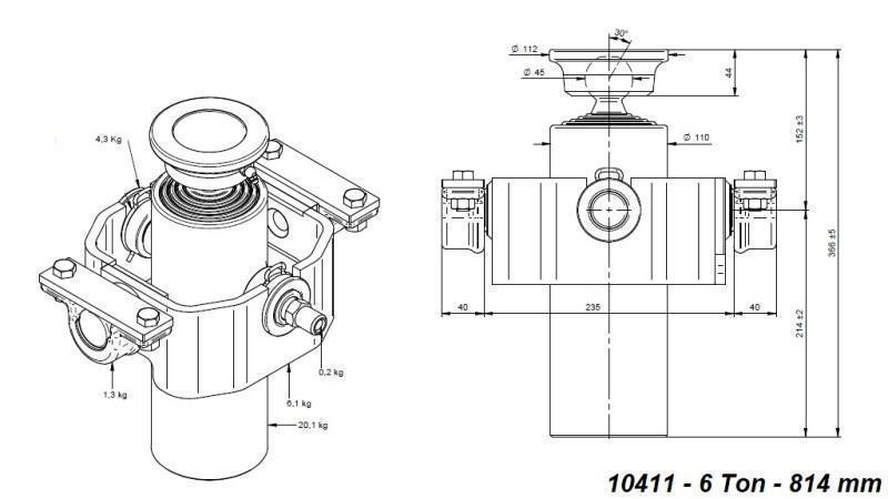 TELESCOPICKÝ CYLINDR KOMPAKTNÍ 4 STUPNĚ 814mm x110 -KULIČKA