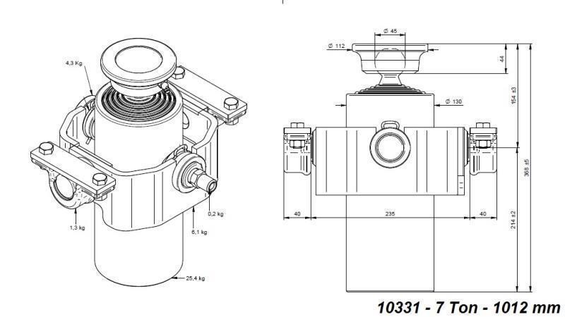 TELESCOPICKÝ CYLINDR KOMPAKTNÍ 5 STUPŇŮ 1012mm x125 -KULIČKA